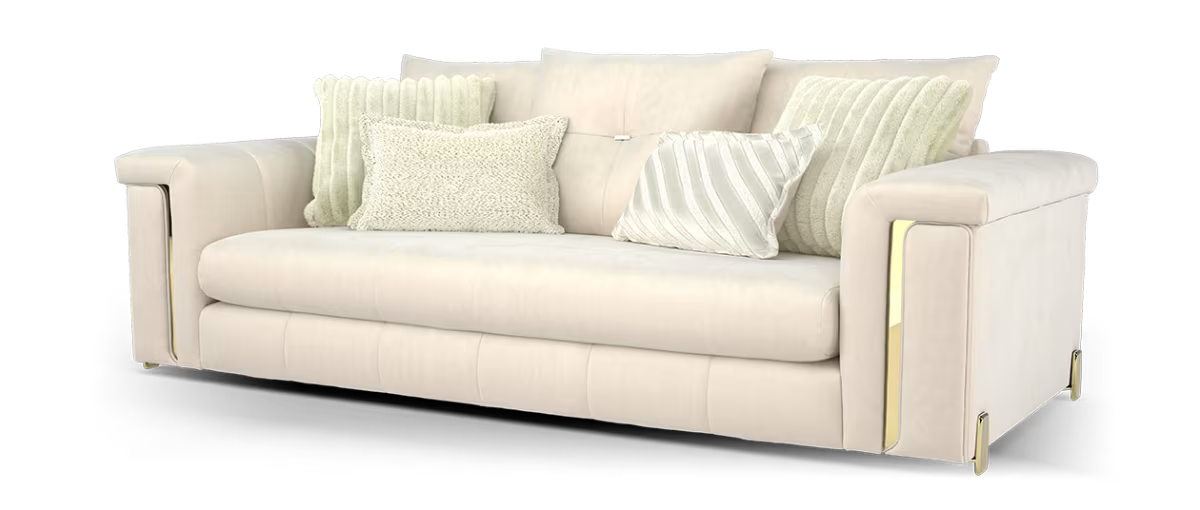 Sofology Oscar Fabric 3 Seater Gold Trim in Super Matt Velvet Ecru Mix
