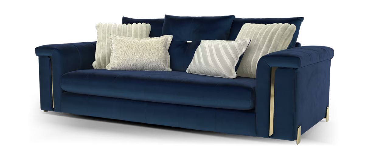 Sofology Oscar Fabric 3 Seater Gold Trim in Super Matt Velvet Navy Mix