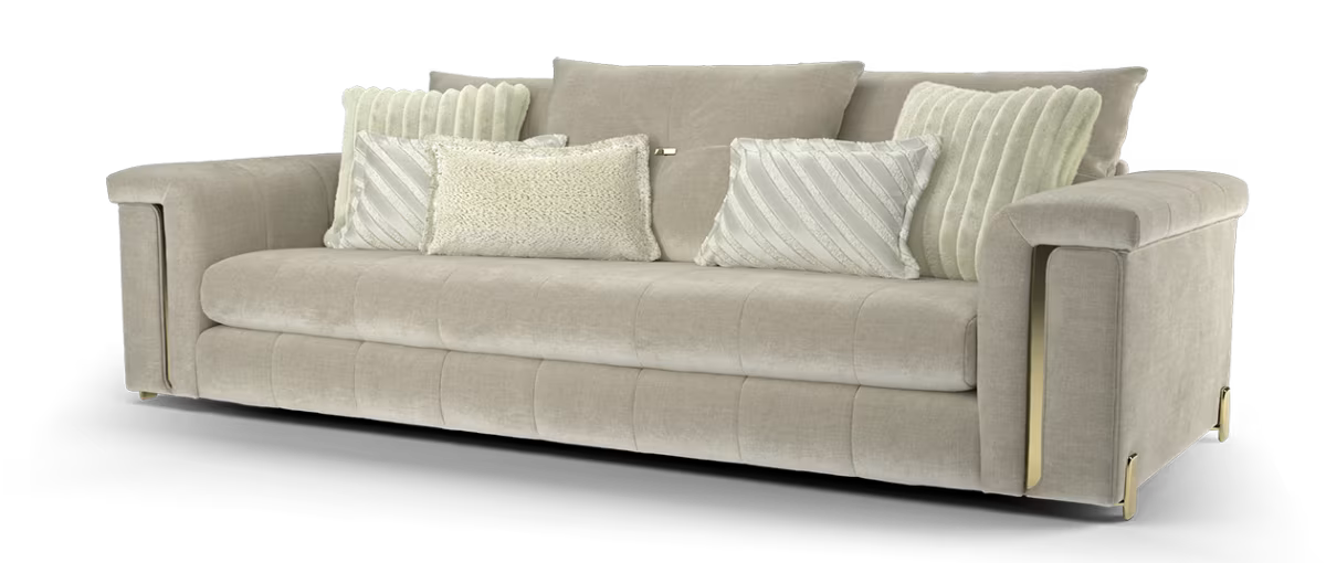 Sofology Oscar Fabric 4 Seater Gold Trim in Fine Textured Chenille Stone Mix