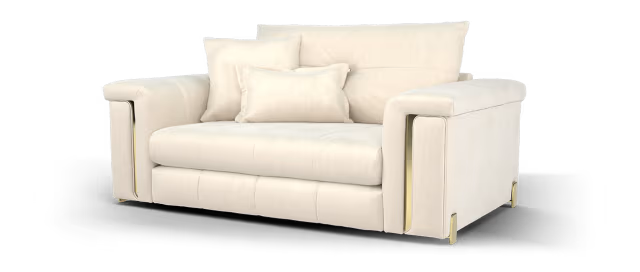 Sofology Oscar Fabric Loveseat Gold Trim in Super Matt Velvet Ecru