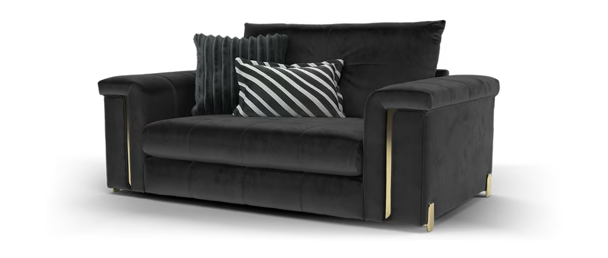Sofology Oscar Fabric Loveseat Silver Trim in Super Matt Velvet Black Mix