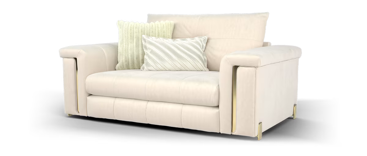 Sofology Oscar Fabric Loveseat Gold Trim in Super Matt Velvet Ecru Mix