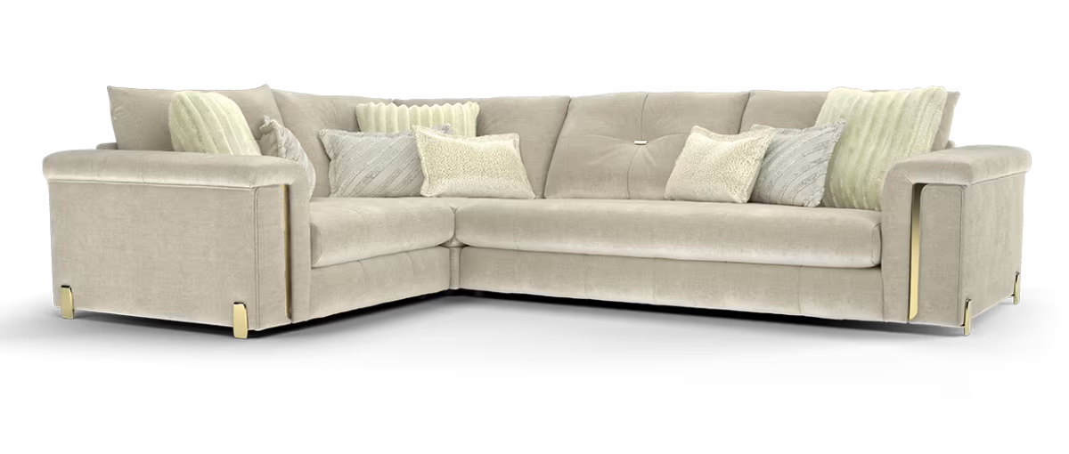 Sofology Oscar Fabric 1 Corner 3 Gold Trim in Fine Textured Chenille Stone Mix