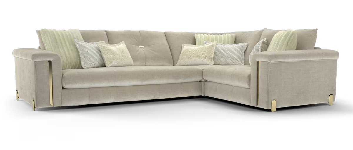 Sofology Oscar Fabric 3 Corner 1 Gold Trim in Fine Textured Chenille Stone Mix
