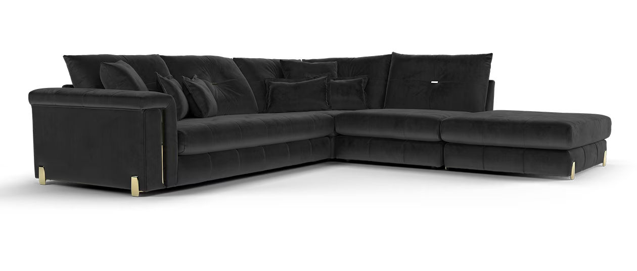 Sofology The Oscar 3 Corner 1 Chaise Fabric Sofa in Super Matt Velvet Black