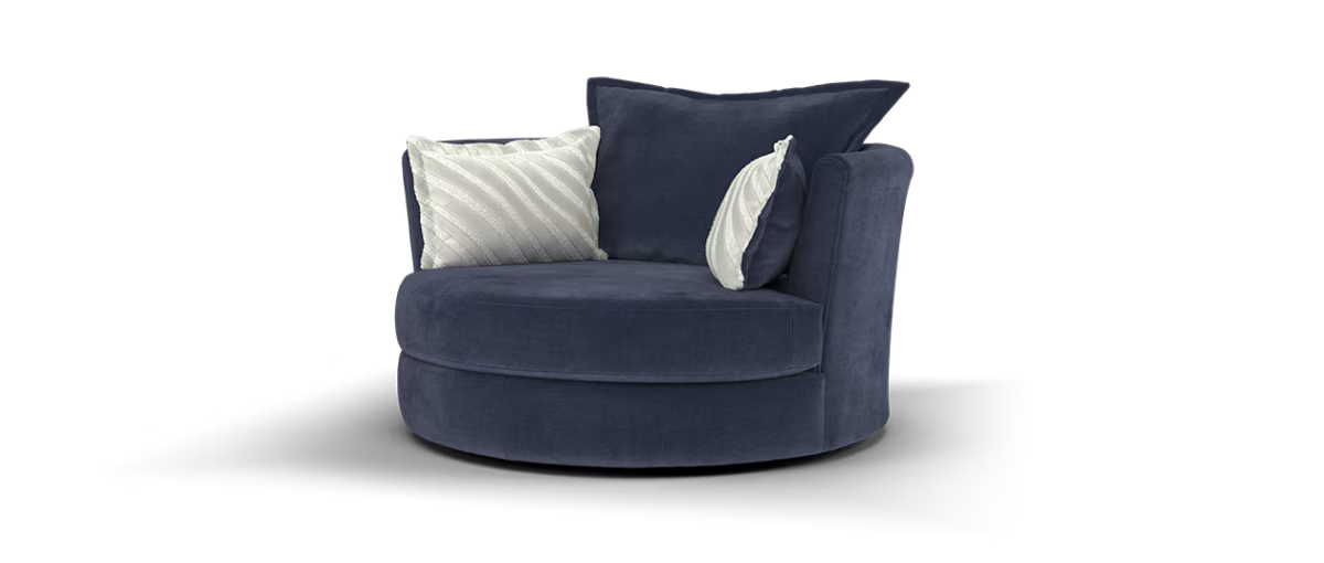 Sofology Oscar Fabric Large Swivel Chair in Fine Textured Chenille Denim Mix
