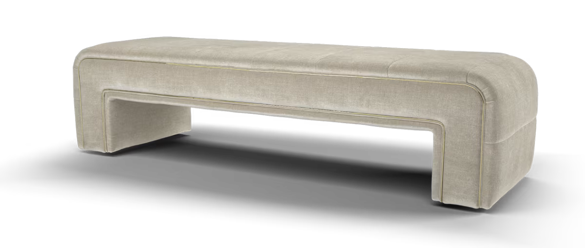 Sofology Oscar Fabric Large Bench Footstool Gold Trim in Fine Textured Chenille Stone