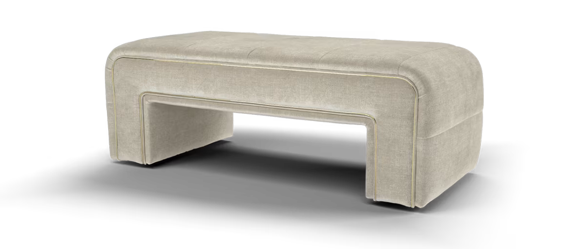 Sofology Oscar Fabric Small Bench Footstool Gold Trim in Fine Textured Chenille Stone