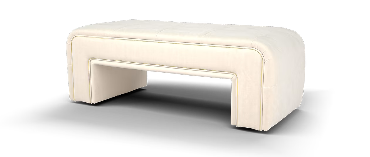 Sofology Oscar Fabric Small Bench Footstool No Trim in Super Matt Velvet Ecru