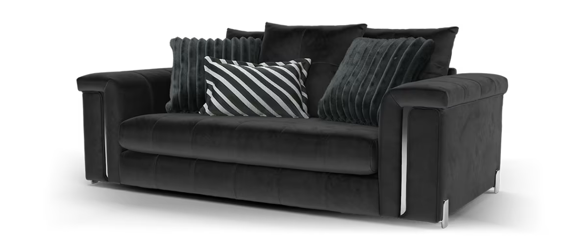 Sofology Oscar Fabric 2 Seater Silver Trim in Super Matt Velvet Black Mix