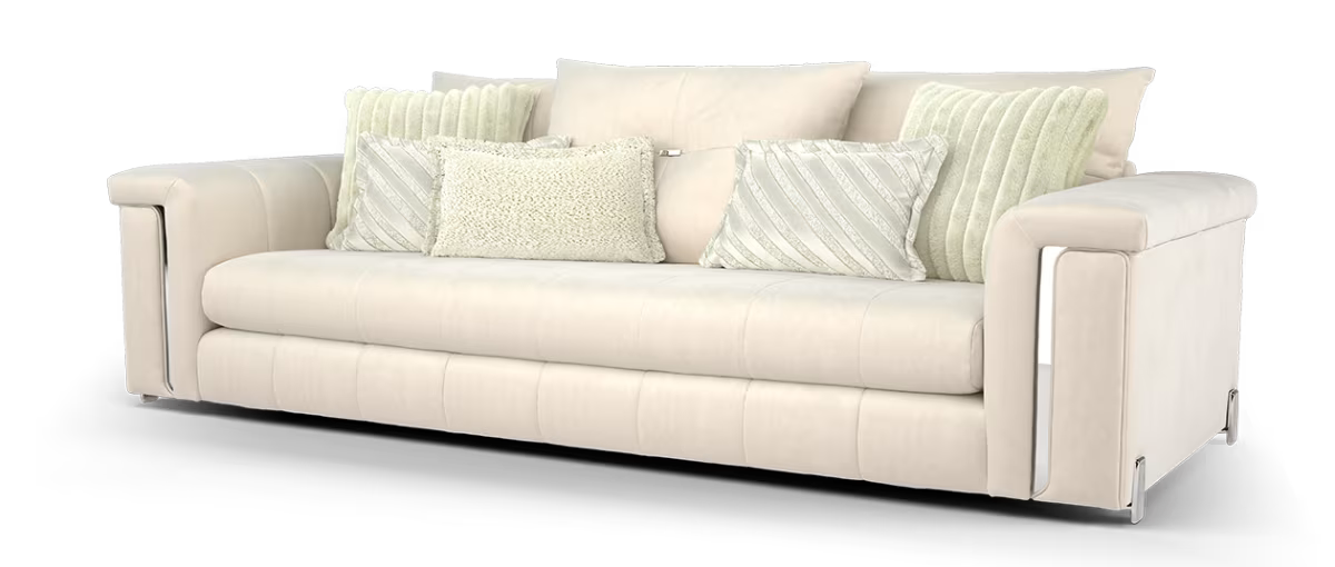 Sofology The Oscar Fabric 4 Seater Silver Trim in Super Matt Velvet Ecru Mix