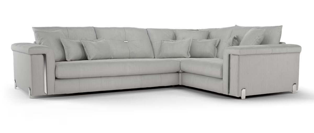 Sofology Oscar Fabric 3 Corner 1 Silver Trim in Super Matt Velvet Silver