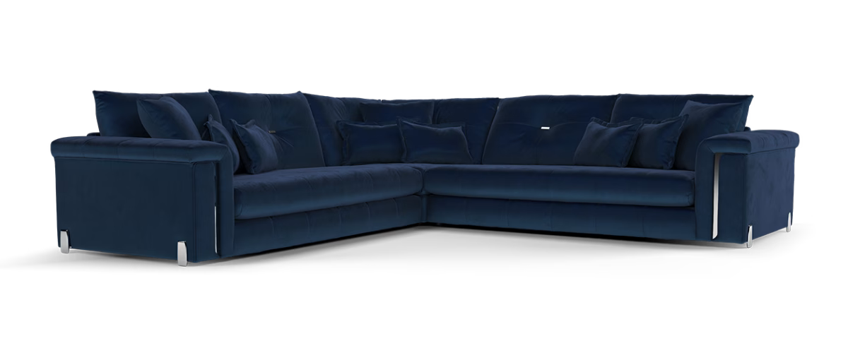 Sofology The Oscar Fabric 3 Corner 3 Silver Trim in Super Matt Velvet Navy