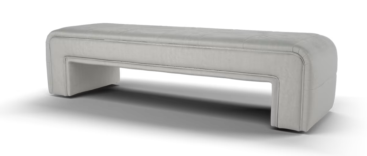 Sofology Oscar Fabric Large Bench Footstool Silver Trim in Super Matt Velvet Silver