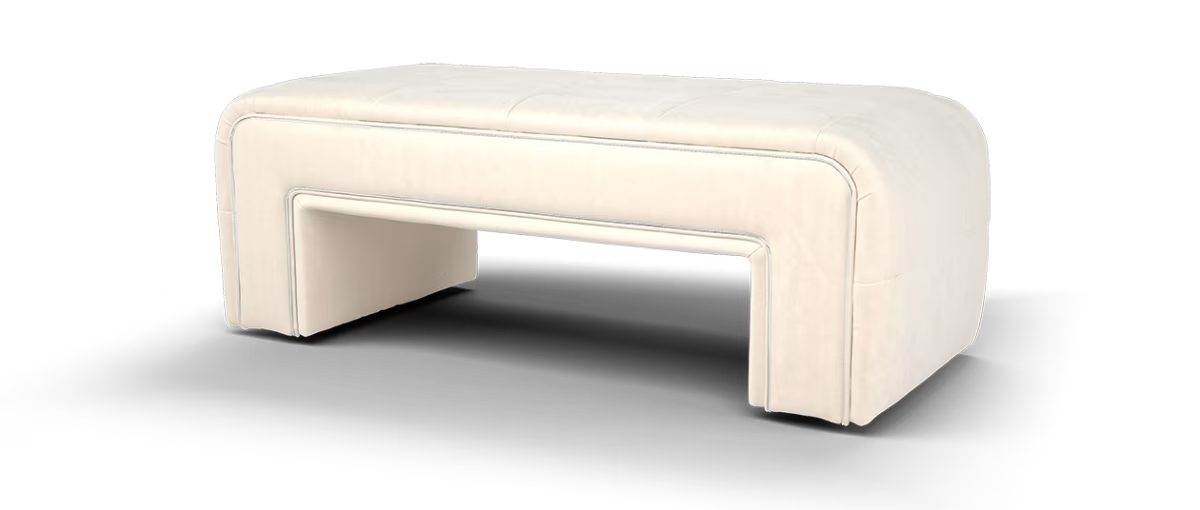 Sofology Oscar Fabric Small Bench Footstool Silver Trim in Super Matt Velvet Ecru