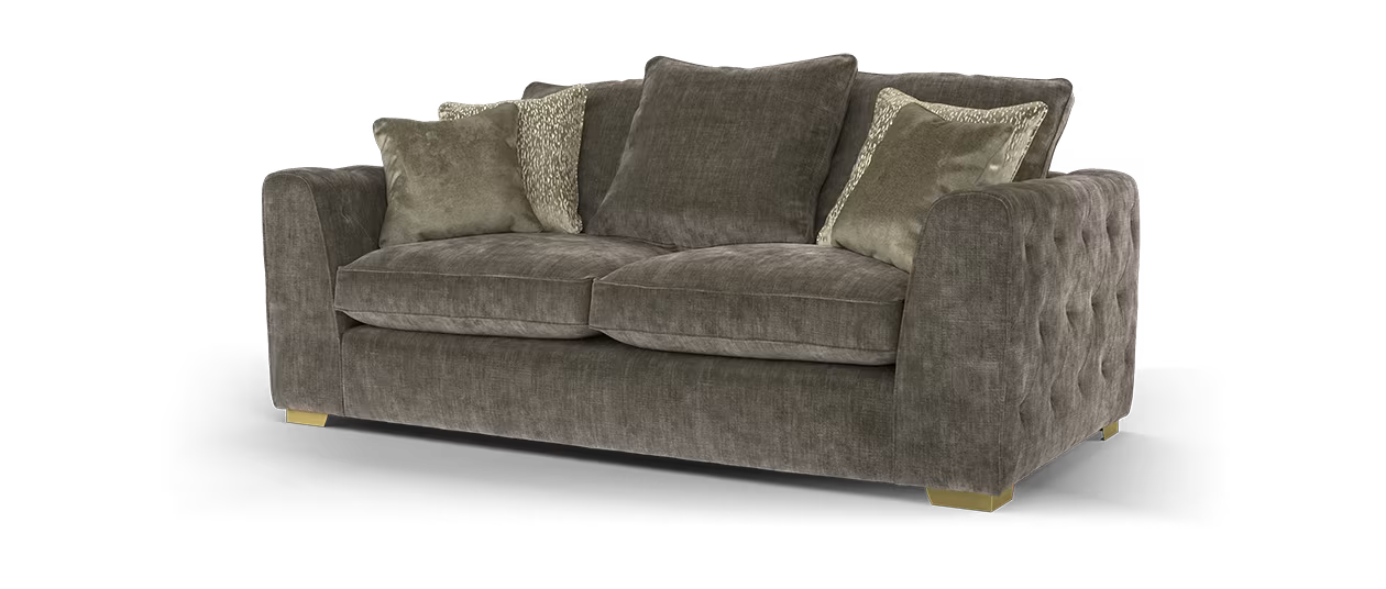 Sofology The Valentina Fabric 3 Seater Foam Seats Pillow Back in Luxury Chenille Truffle Mix