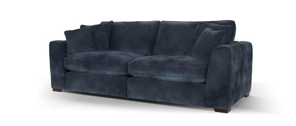 Sofology Valentina Fabric 4 Seater Split Foam/Fibre Seats Full Back in Luxury Deep Pile Chenille Denim