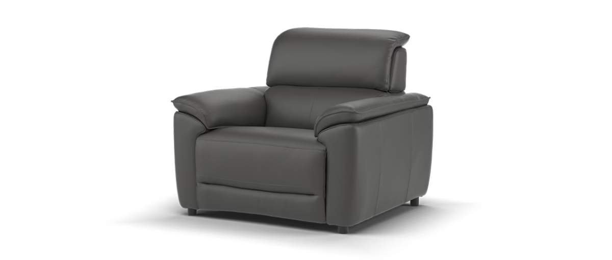 Sofology Hugo Leather Chair Power Recliner/Headrest in Trusty Embossed Charcoal