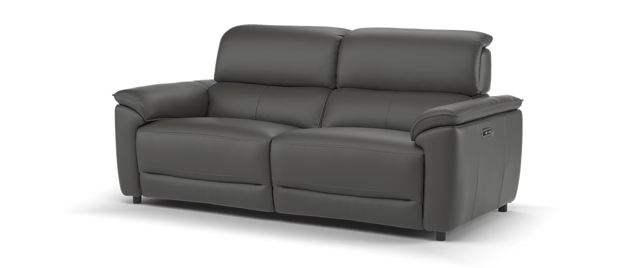 Sofology Hugo Leather 2.5 Seater Power Recliner/Headrest in Trusty Embossed Charcoal