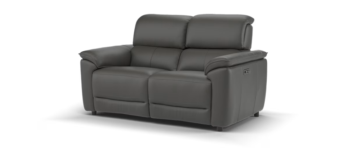 Sofology Hugo Leather 2 Seater Power Recliner/Headrest in Trusty Embossed Charcoal