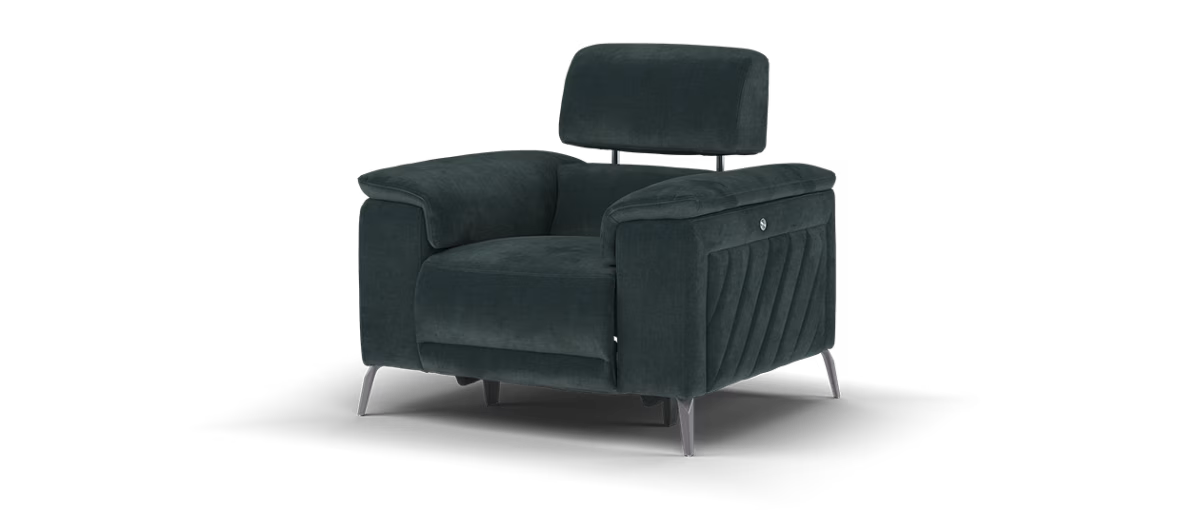Sofology Fratelli Fabric Chair Power Recliner/Headrest in Relaxed Chenille Ink