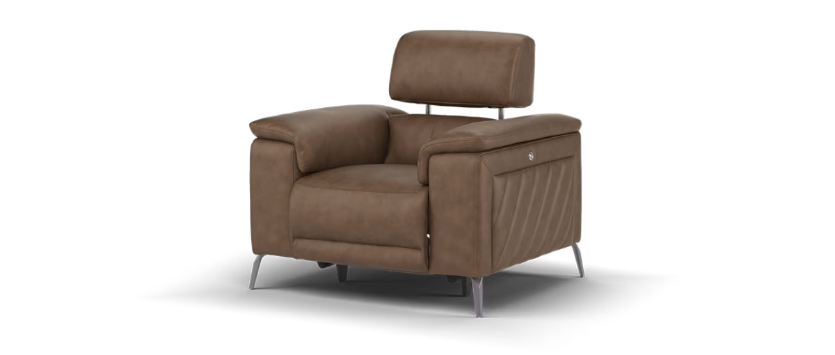 Sofology Fratelli Leather Chair Power Recliner/Headrest in Trusty Embossed Chestnut
