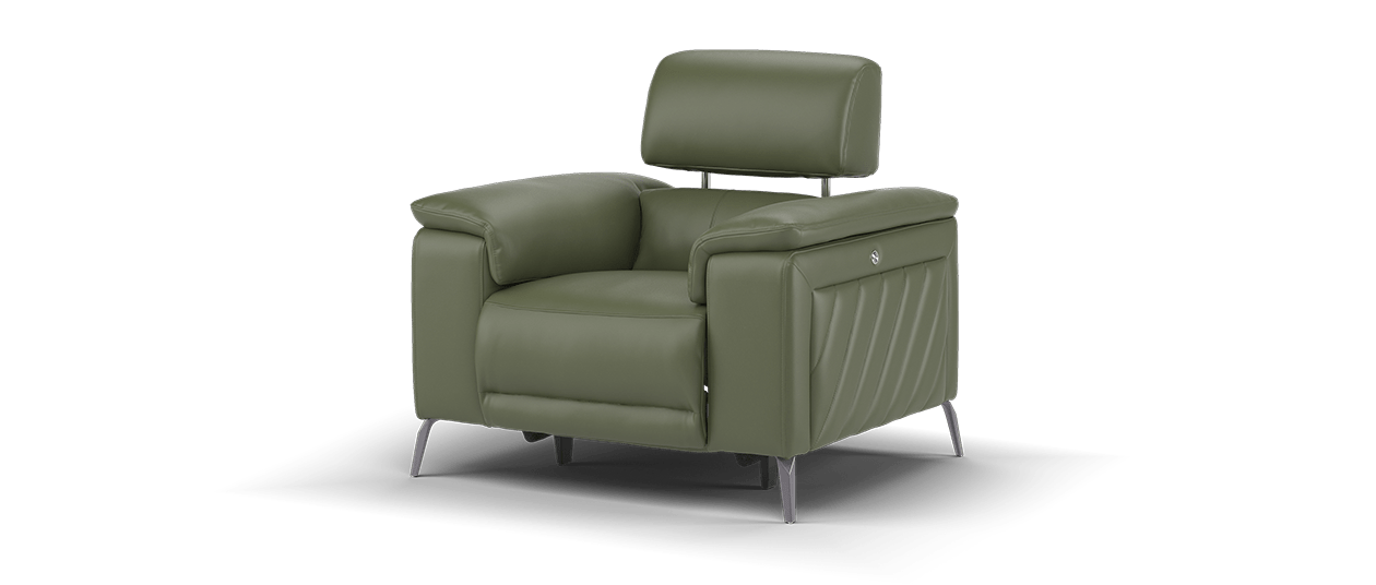 Sofology Fratelli Leather Chair Power Recliner/Headrest in Trusty Embossed Dark Olive