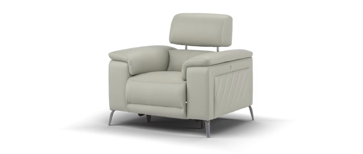 Sofology Fratelli Leather Chair Power Recliner/Headrest in Trusty Embossed Light Grey