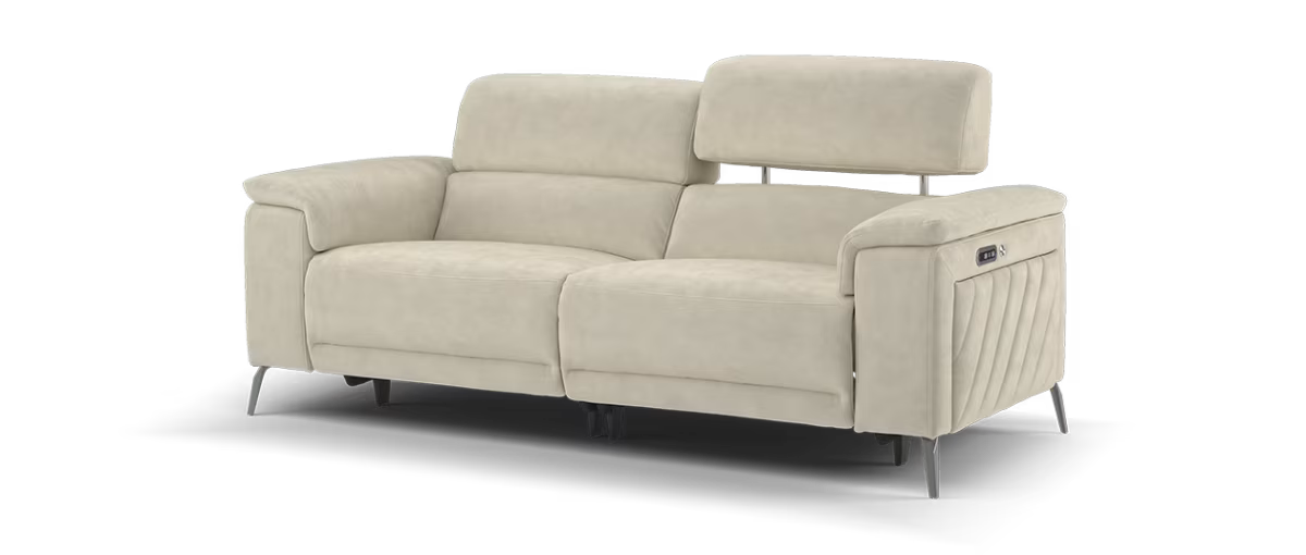 Sofology Fratelli Fabric 2.5 Seater Power Recliner/Headrest in Lifestyle Nubuck Feel Stone