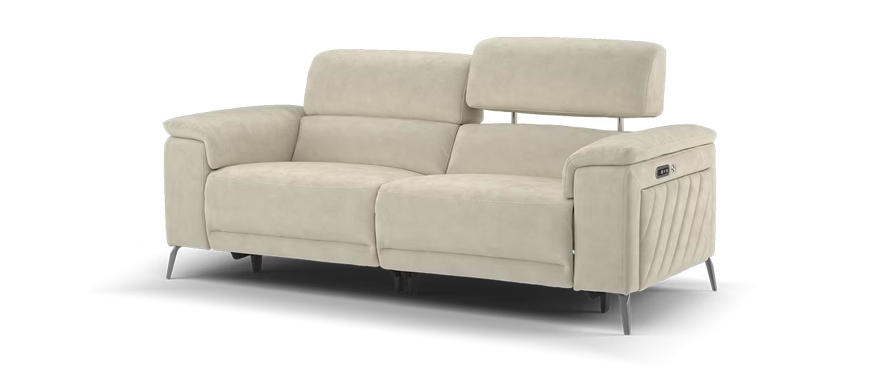 Sofology Fratelli Fabric 2.5 Seater Power Recliner/Headrest in Lifestyle Nubuck Feel Stone