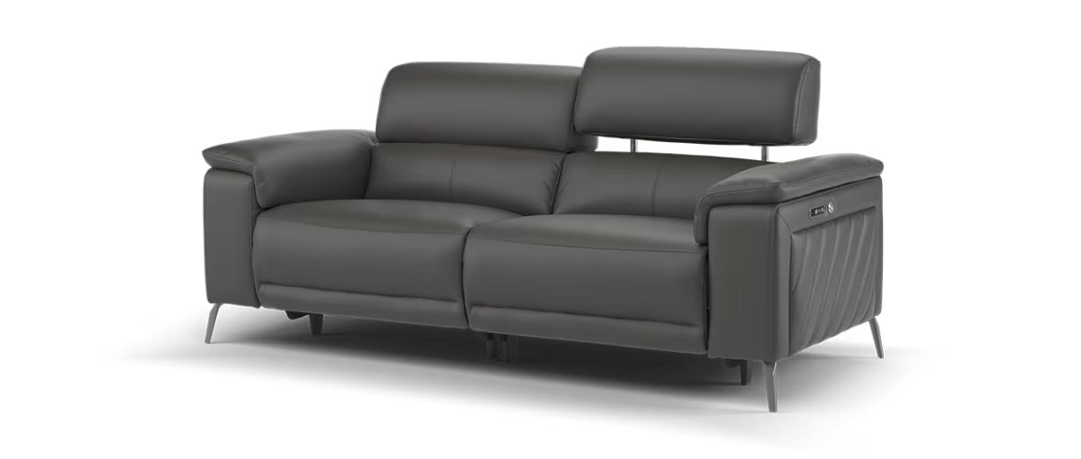 Sofology The Fratelli Leather 2.5 Seater Power Recliner/Headrest in Trusty Embossed Charcoal