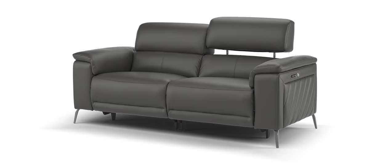 Sofology Fratelli Leather 2.5 Seater Power Recliner/Headrest in Trusty Embossed Charcoal