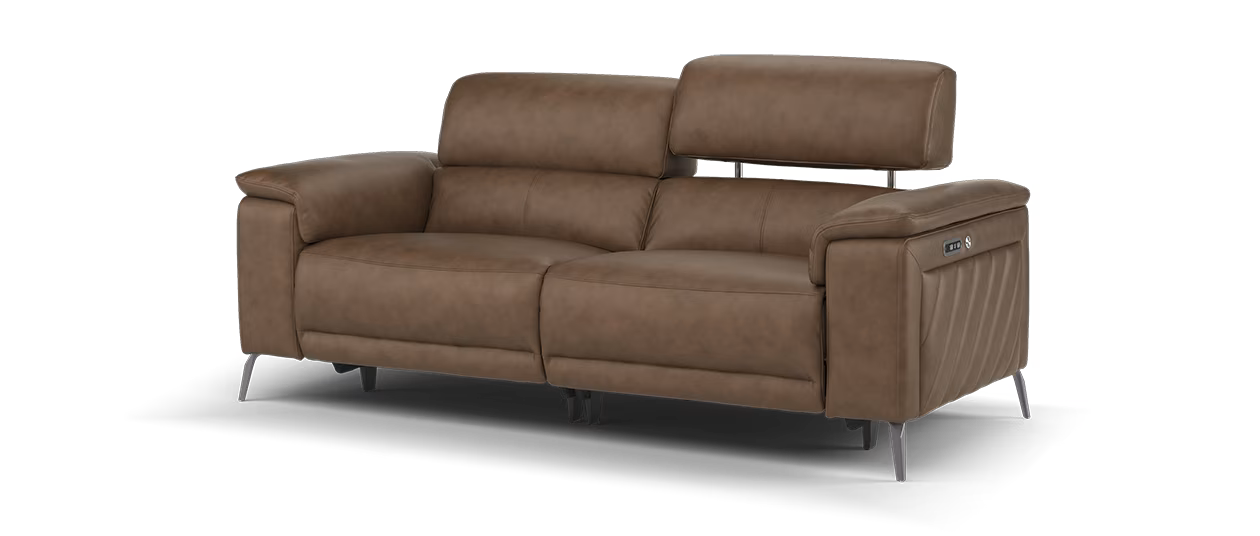 Sofology Fratelli Leather 2.5 Seater Power Recliner/Headrest in Trusty Embossed Chestnut