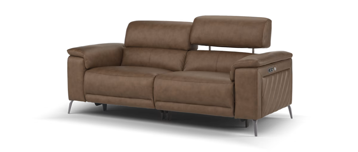 Sofology Fratelli Leather 2.5 Seater Power Recliner/Headrest in Trusty Embossed Chestnut