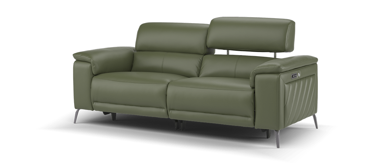 Sofology Fratelli Leather Chair Power Recliner/Headrest in Trusty Embossed Leather Dark Olive