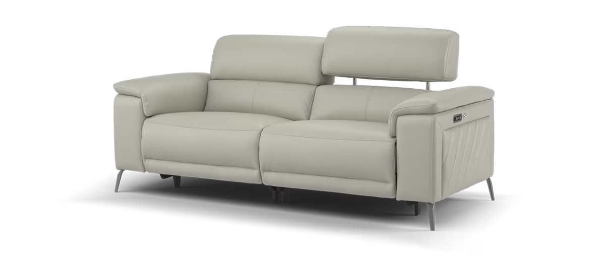 Sofology The Fratelli Leather 2.5 Seater Power Recliner/Headrest in Trusty Embossed Light Grey