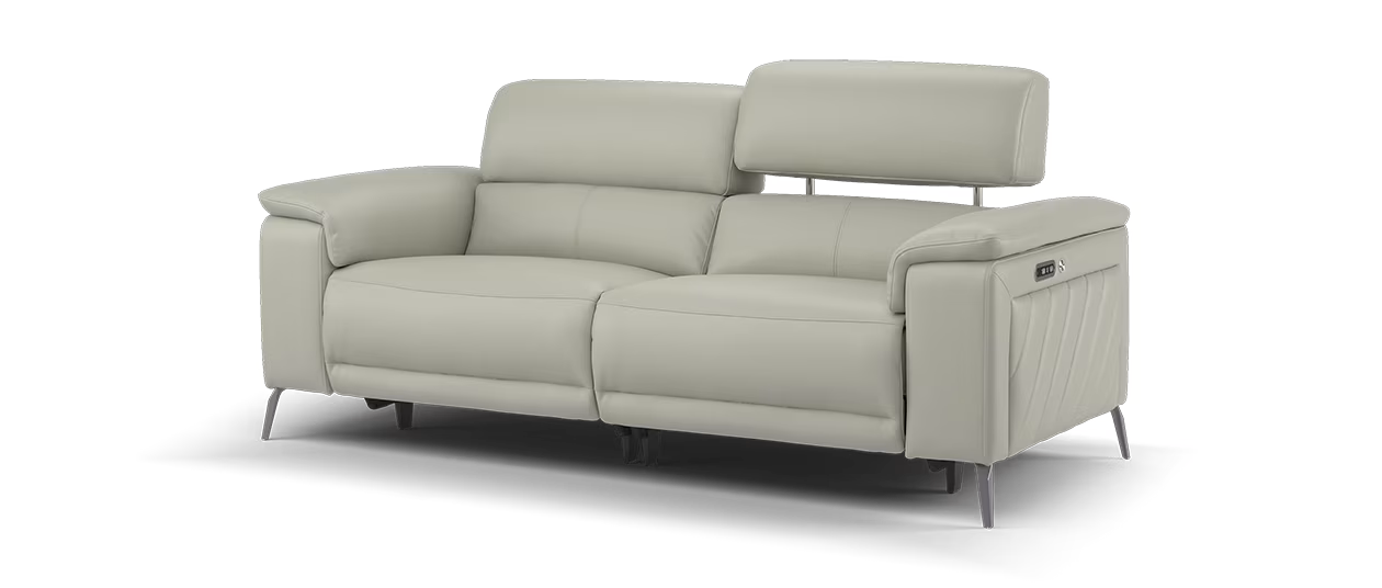 Sofology Fratelli Leather 2.5 Seater Power Recliner/Headrest in Trusty Embossed Light Grey