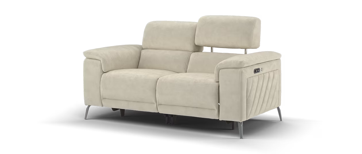 Sofology Fratelli Fabric 2 Seater Power Recliner/Headrest in Lifestyle Nubuck Feel Stone