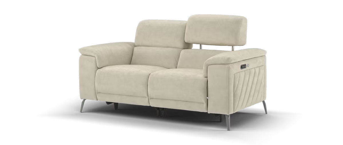 Sofology Fratelli Fabric 2 Seater Power Recliner/Headrest in Lifestyle Nubuck Feel Stone