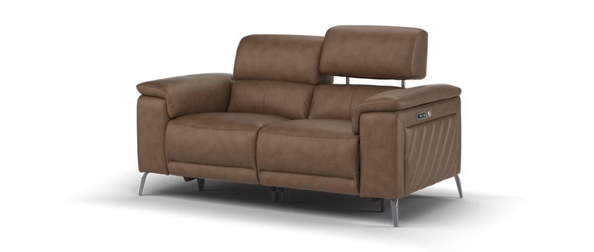 Sofology The Fratelli Leather 2 Seater Power Recliner/Headrest in Trusty Embossed Chestnut