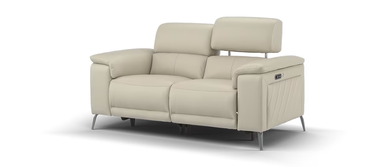 Sofology The Fratelli Leather 2 Seater Power Recliner/Headrest in Trusty Embossed Stone