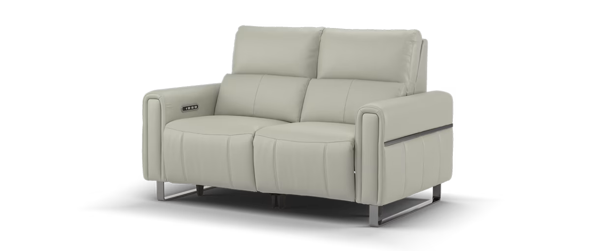 Sofology The Ravello Leather 2 Seater Power Recliner/Headrest Lumbar Support in Trusty Embossed Light Grey