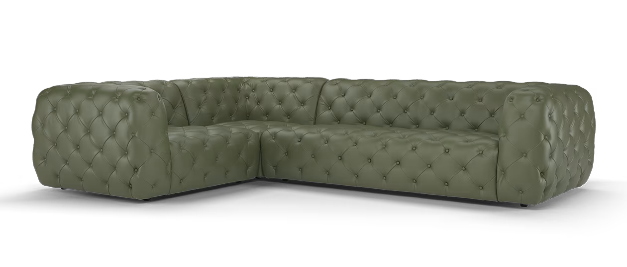 Sofology The Venezia 1.5 Corner 3 in Trusty Embossed Leather Dark Olive
