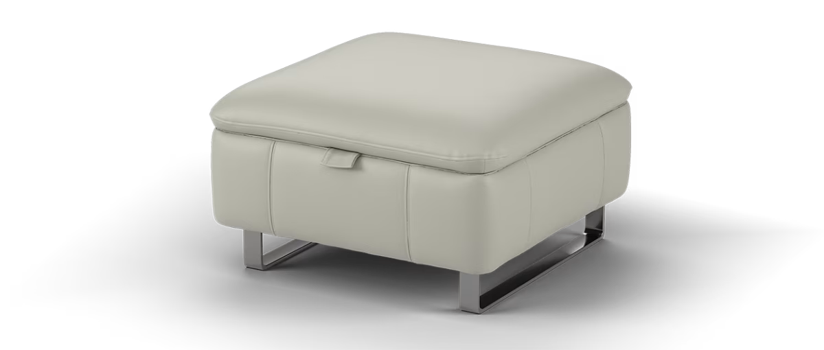 Sofology Ravello Leather Designer Storage Footstool in Trusty Embossed Light Grey