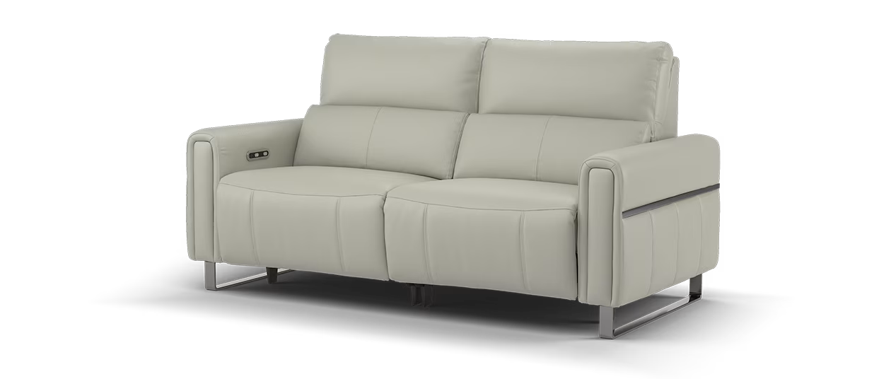 Sofology The Ravello Leather 2.5 Seater Power Recliner/Headrest Lumbar Support in Trusty Embossed Light Grey