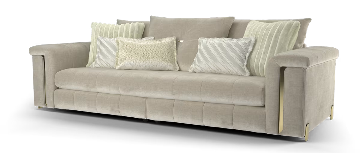 Sofology Oscar Fabric 4 Seater Split Gold Trim in Fine Textured Chenille Stone Mix