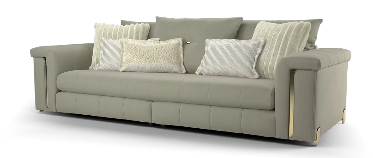 Sofology Oscar Fabric 4 Seater Gold Trim in Super Matt Velvet Pebble Mix
