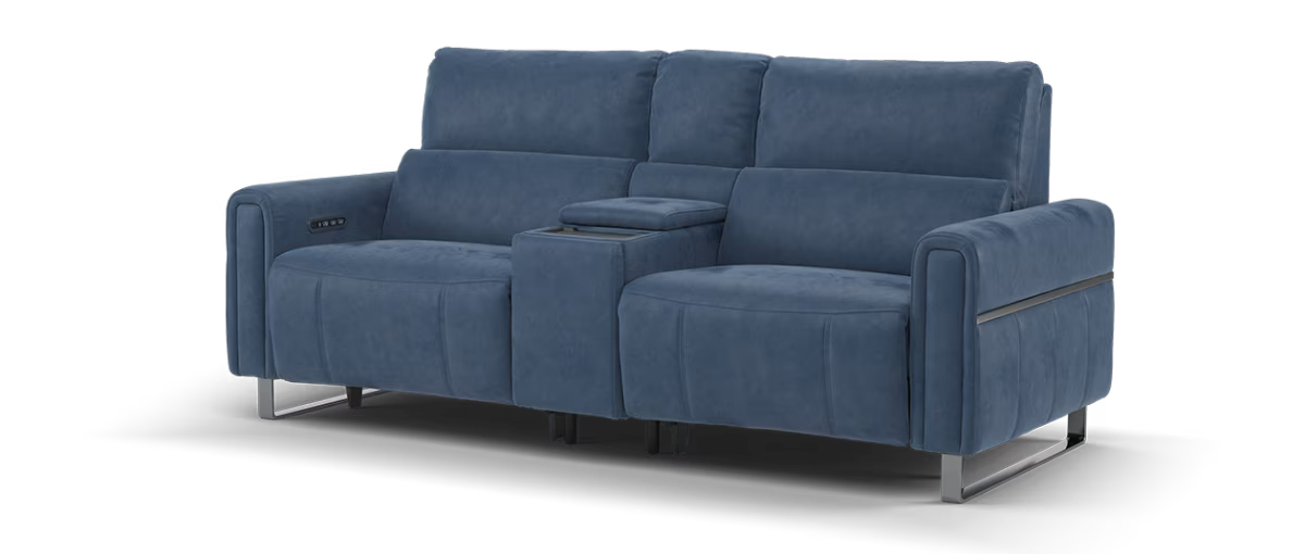 Sofology Ravello Fabric 2.5 Seater Console Power Recliner/Headrest Lumbar Support in Lifestyle Flecked Navy