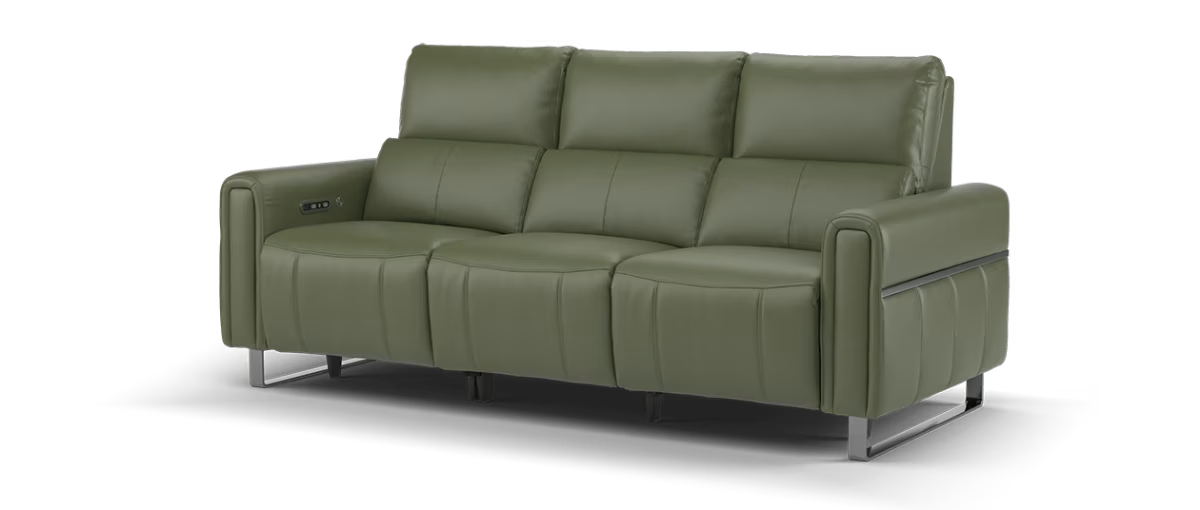 Sofology The Ravello Leather 3 Seater Power Recliner in Trusty Embossed Dark Olive