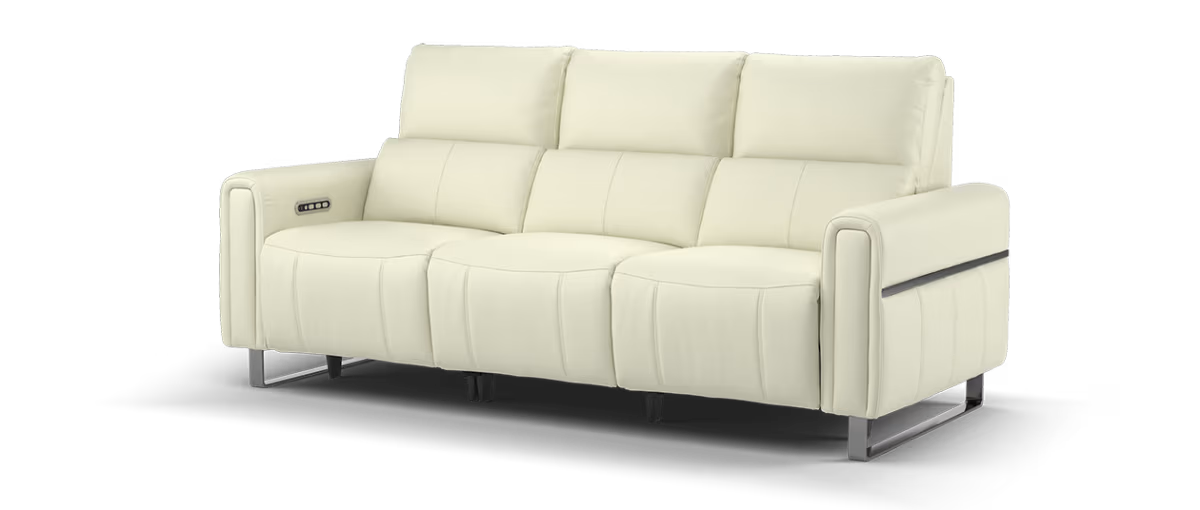 Sofology Ravello Leather 3 Seater Power Recliner/Headrest Lumbar Support in Trusty Embossed Bone China
